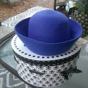 vtg New royal blue pillbox hat weaved upward rim NEW jackie O style hat